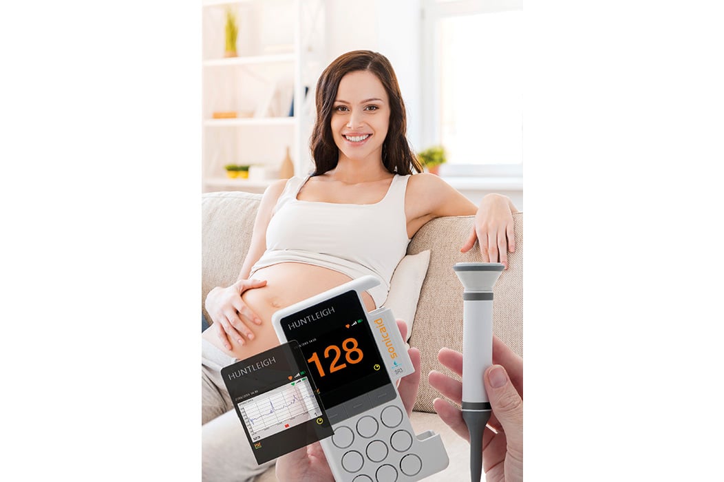 Pregnant Woman with Sonicaid SR3 dual screens_x700
